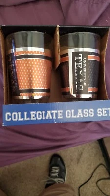 NEW Texas University UT 2Pc Pint Glasses Collegiate Glass Gift Set Silver bands - Image 1 of 2