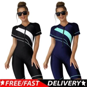 Women Diving Suit with Zipper Half Sleeve Elastic Breathable Outdoor Accessories - Picture 1 of 14