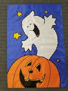 Halloween Outdoor Flag Ghost & Pumpkin by AGC Inc. 28 3/4 X 42 - Picture 1 of 2