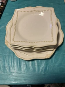 5 Pezzi Casa delle Principesse Padiglione 1 Cena e 4 Insalata Quadrata, Piatti 8” Avorio - Foto 1 di 6