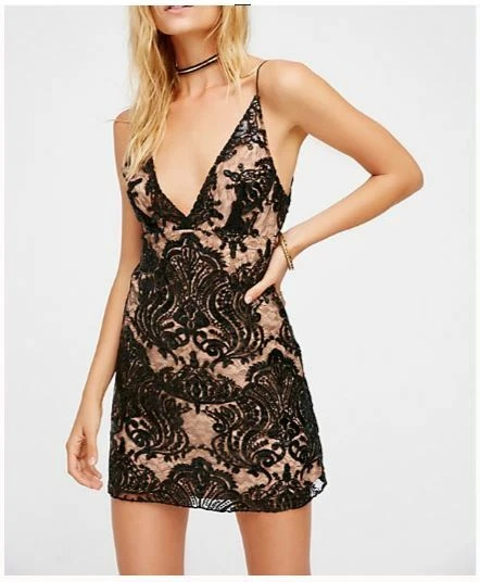 People Night Shimmers Black Sequin Lace Party Cocktail Mini Dress 4