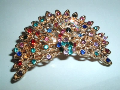 FABULOUS JEWELED RHINESTONE PEACOCK 3" HAIR BARRETTE NWT - Image 1 of 4