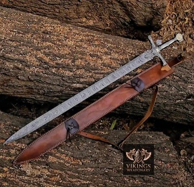 Espada vikinga de acero Damasco forjada a mano espada medieval afilada con funda regalo Foto 1 de 4