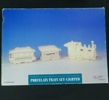 Porcelain Train Set lighted #199543 Gift White Decor With Gold Painted Trim