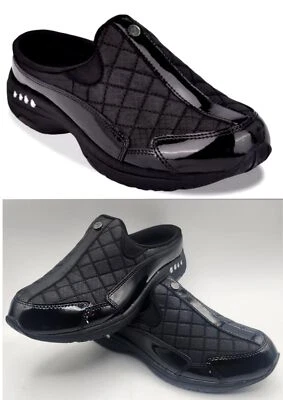 Easy Spirit Traveltime Clogs Black/Silver Patent Leather Walking Comfort Mule 8W - Image 1 of 4