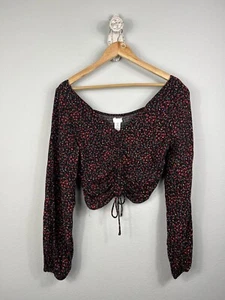 Blusa H&M Crepé Frontal Cordón Talla M Multicolor Recortada Campesina Boho - Imagen 1 de 9