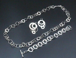 Contemporary Sterling Silver CA Canada Circular Link Necklace Demi 4-Piece Set - Picture 1 of 8