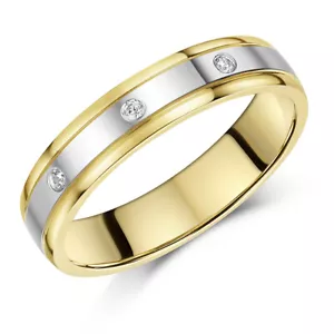 4mm 9ct Amarillo Y Oro Blanco Compromiso / Alianza Corte Forma Diamante Anillo - Imagen 1 de 4