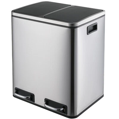 30L Dustbin Wastebasket Kitchen 2x15L Waste Bin Rubbish Separator Metal Soft Close - Image 1 of 2