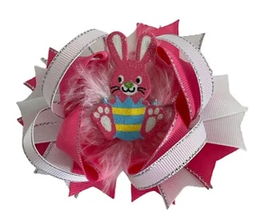 Easter Hair Bow Fluffy Sparkling Easter Bunny Ribbon Alligator Clip 🇬🇧 - Picture 1 of 4