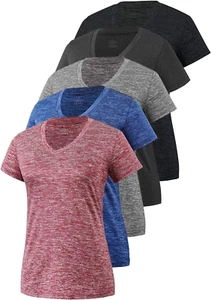 5-Pack Women'S Short Sleeve Dry Fit T-Shirt Moisture Wicking Athletic V-Neck Tee - Picture 1 of 12