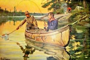 Fishermen Canoe Fishing Lake  Phillip Goodwin