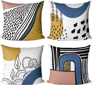 Blue Outdoor Pillow Covers, Throw Pillow Covers, 18X18 Waterproof Set of 4 Boho - Picture 1 of 12