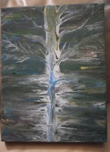 Acrílico Abstracto Arte Original Deslizar/Árbol 8-3/4 x 6-1/2 "REFLEJOS" - Imagen 1 de 4