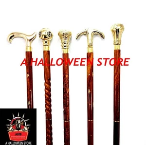 Lot of 5 Pcs Antique Brass Walking Stick Different Handle Wooden Cane Victorian - Picture 1 of 4