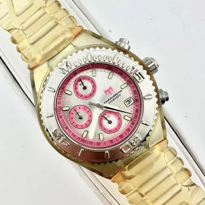 Vintage TechnoMarine Chrono 39mm Watch Cruise CS17 Pink Silver Jelly - Working - Image 1 of 4