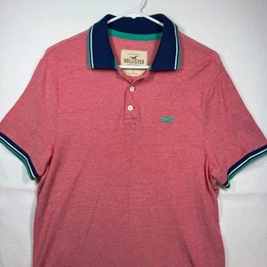 Camisa Polo Hollister California Para Hombres L Lavada Rojo Verde Azulado Borde Informal - Imagen 1 de 7