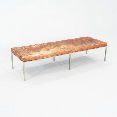 1960s Gordon Bunshaft and Davis Allen of SOM Stainless Steel and Leather Bench - Image 1 of 4