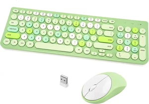 Wireless Keyboard Mouse Combo Retro Round Keycaps Plug & Play Long Battery Life - Picture 1 of 19