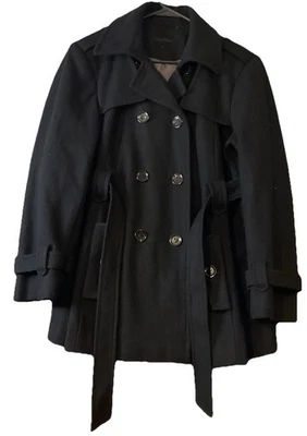 Abrigo de mujer Calvin Klein talla 1X negro mezcla de lana forrado con doble botonadura Foto 1 de 4