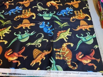 Timeless Treasures Dan Morris Design Dinosaurs on Black Fabric - 27" 100% Cotton - Image 1 of 2