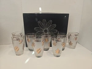 Vtg 1960s Libbey Golden Foliage Frosted Tumblers Glasses 14 oz Set of 8 Box - Picture 1 of 14