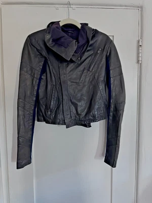 VEDA for Nordstrom Black Moto Style High Collar Leather Jacket Women's SMALL - Image 1 of 4