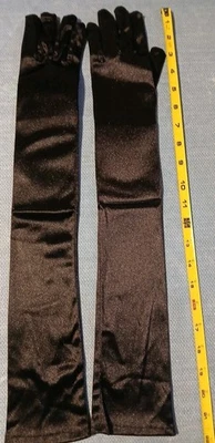 女士的 Satiny 晚间手套 22 英寸 L 黑色肘部歌剧长度舞蹈,优雅新品 — 第 1/3 张图片