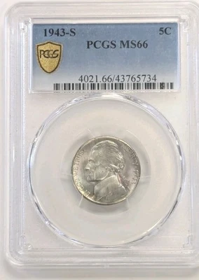 1943 S-Jefferson Nickel 5c Coin PCGS MS66. Gold Shield Label#Z123 - Image 1 of 4
