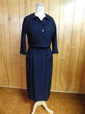 Vestido Vintage Años 40 Azul Marino con Chaqueta ALPER SWARTZ Cintura 31" Foto 1 de 4