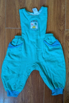 Baby Dior Teal Blue Romper Pants Pockets Logo Overalls Boys Size 12M IRREG Vtg - Image 1 of 4