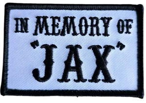 IN MEMORY OF "JAX" MC MOTORCYCLE BIKER CLUB GANG WHITE BLACK VEST HOOK PATCH - Picture 1 of 2