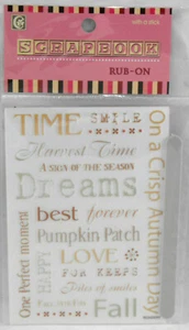SCRAPBOOK RUB-ON ACID & LIGNIN FREE TIME SMILE DREAMS HAPPY LOVE AUTUMN FALL X 4 - Picture 1 of 1