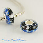 Moon Stars and Sea Foil Murano Glass 925 Sterling Silver European Bead Charm
