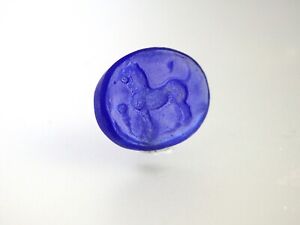 LION cobalt blue Venetian glass Intaglio*oval*16mmx12mm*seal*loose unset stone