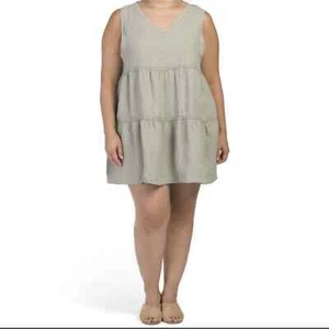 Neu Lucky Brand Gr. 3X Damen salbeigrün Stufenkleid 100 % Leinen neu mit Etikett - Bild 1 von 10