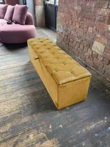 Mustard Gold Chesterfield Ottoman Bench - Window Bay Seat with Large Storage - Picture 1 of 1