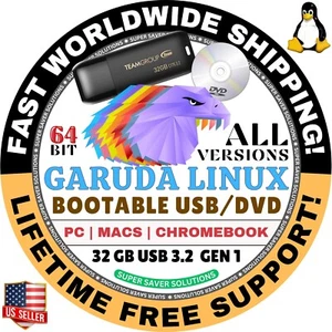 GARUDA LINUX OS 64-BIT / LIVE, FULL INSTALLER / USB, DVD / MAC, PC / KDE, XFCE - Picture 1 of 10