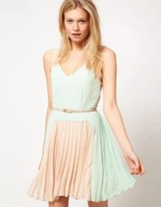 Oasis mint nude pleated dress wedding 8 **belt not included** - Picture 1 of 1