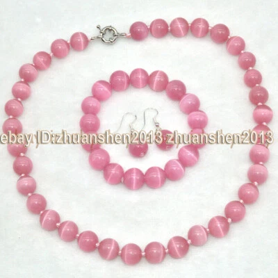 Collar + Pulsera + Juego de Pendientes 8/10/12/14mm Redondo Ópalo Mexicano Ojo de Gato Foto 1 de 4