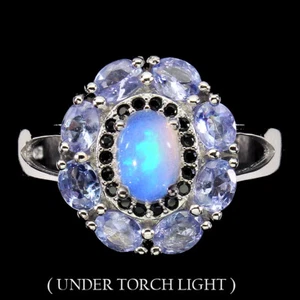 925 Sterlingsilber Ring Oval Feuer Opal 7x5mm Tansanit Spinell Edelstein Eu 9.5 - Bild 1 von 10