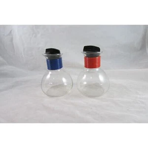 Cory Glas Hottles Paar Kaffeekaraffen in blau rot mit Deckel Mid Century - Bild 1 von 4