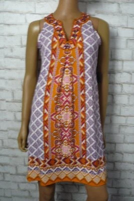 $218 Vestido recto Hale Bob naranja púrpura con cuentas jersey cuello en V sin mangas XS H349 Foto 1 de 4