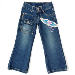 Harley Davidson Pants Girls 4 Blue Jeans Denim Patches Motorcycle Kids 20x16 - Picture 1 of 10