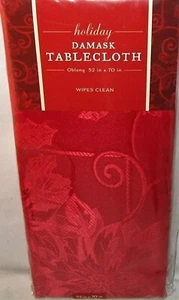 HOLIDAY DAMASK TABLECLOTH ~ 52" x 70" ~ Oblong ~ SEATS 4-6 Maroon 100% Polyester - Picture 1 of 1