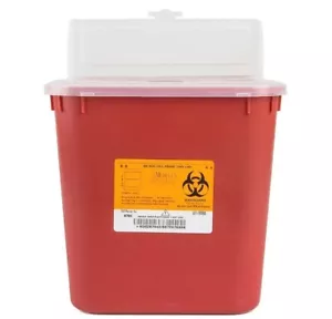 Medegen Medical 2 Gallon Sharps Container, Red, Flat Lid, Each - Picture 1 of 3