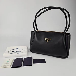 PRADA $3150 Medium Black Leather Handbag New And Authentic - Picture 1 of 9