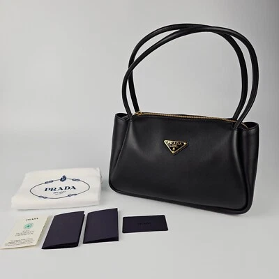 PRADA $3150 Medium Black Leather Handbag New And Authentic - Image 1 of 4