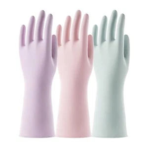 3 Pairs Reusable Rubber Gloves for Dishwashing Cleaning Bleaching, Grippy Lat... - Picture 1 of 6