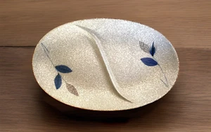 Vtg Mid-Century Divided Stoneware/Pottery Dish, Ucagco Japan, Laurentian 10" - Picture 1 of 8